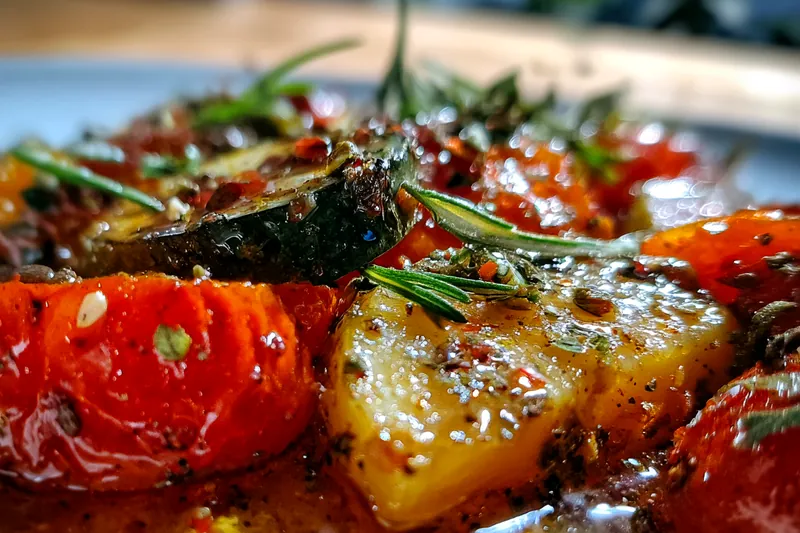 Fresh ingredients for Roasted Seasonal Vegetables