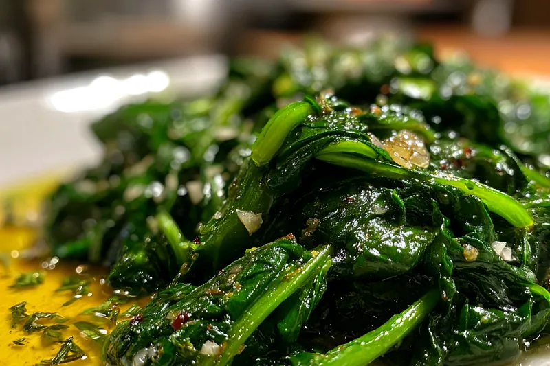 Cooking Spinach SautÃ©ed with Garlic & Olive Oil